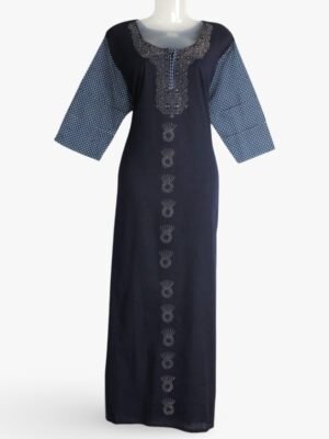 Navy Blue Printed Cotton Nighty for Women