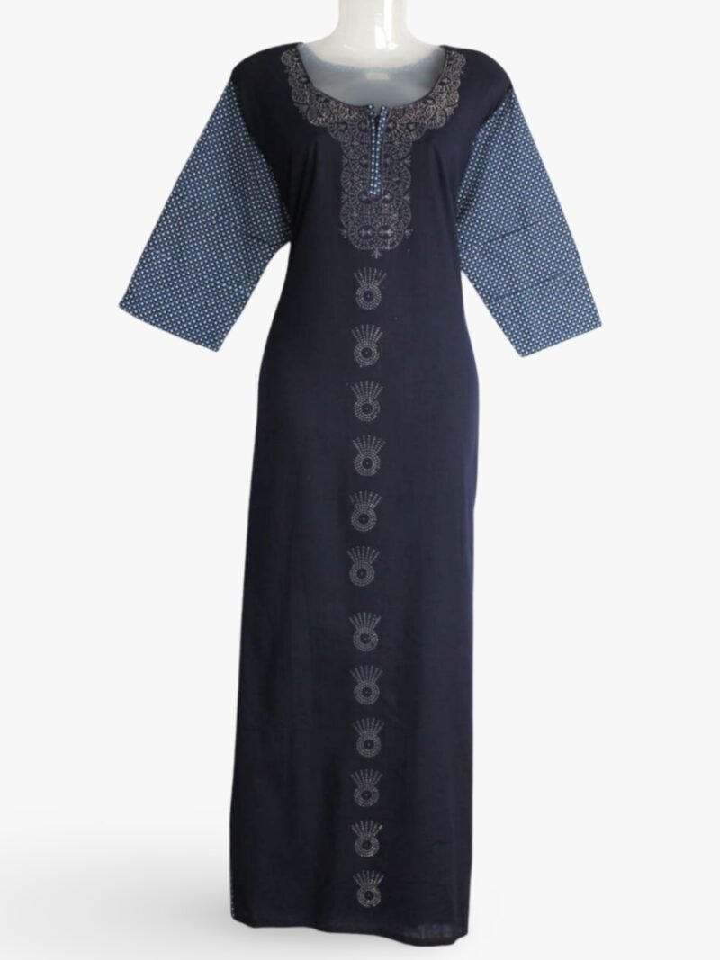 WN-FANCY-50-NB-XXL-03-F Navy Blue Printed Cotton Nighty for Women