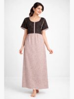 Women's Cotton Feeding Frock Nighty, Side Zip, Peach