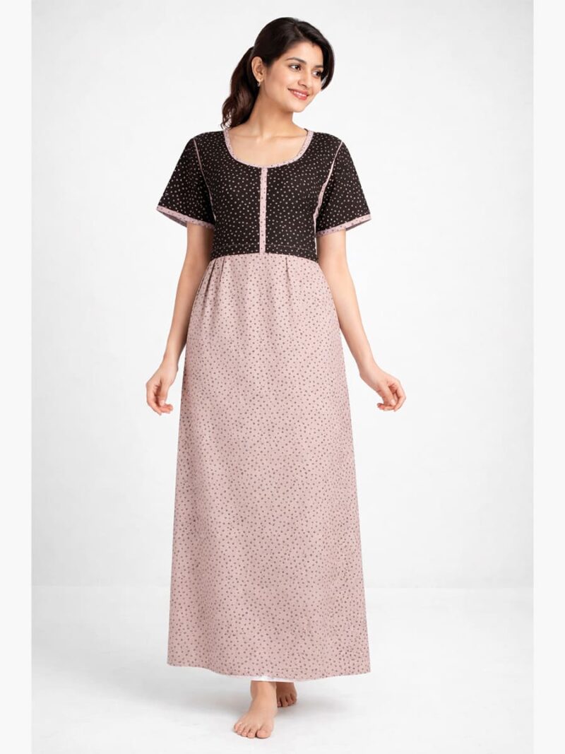 Women's Cotton Feeding Frock Nighty, Side Zip, Peach