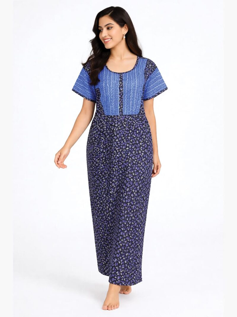 Women's Cotton Feeding Frock Nighty, Side Zip, Sky blue