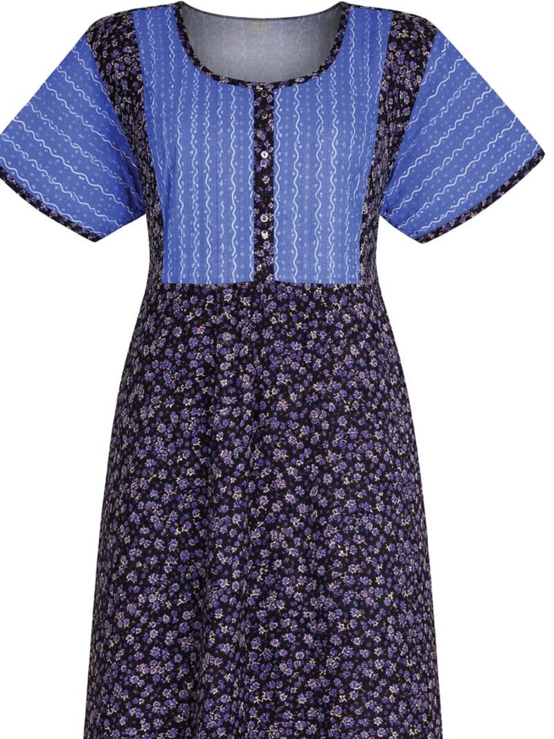 Women's Cotton Feeding Frock Nighty, Side Zip, Sky blue