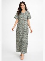 WN-SADIQ-58-BR-XXL-01-F Women's Cotton Zipper Nighty, Piping, Grey