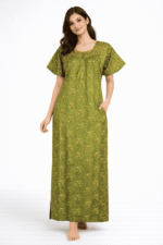 WN-SADIQ-58-OG-XXL-03 Women's Cotton Zipper Nighty, Olive Green