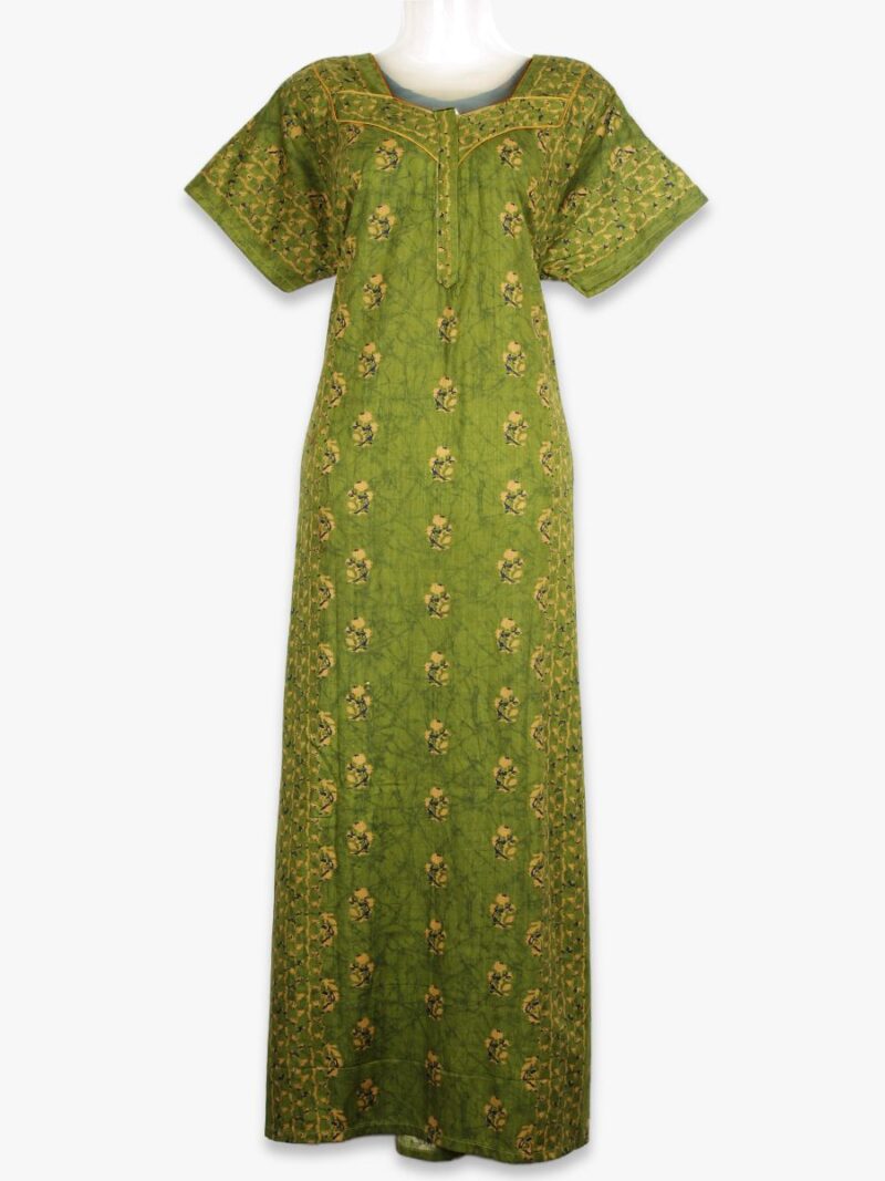Women’s Cotton Zipper Nighty, Piping, Olive Green