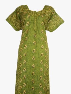 Women’s Cotton Zipper Nighty, Piping, Olive Green