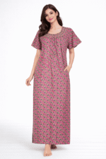 Women's Cotton Zipper Nighty, Pink