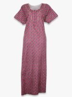 Women’s Cotton Zipper Nighty, Piping, Pink
