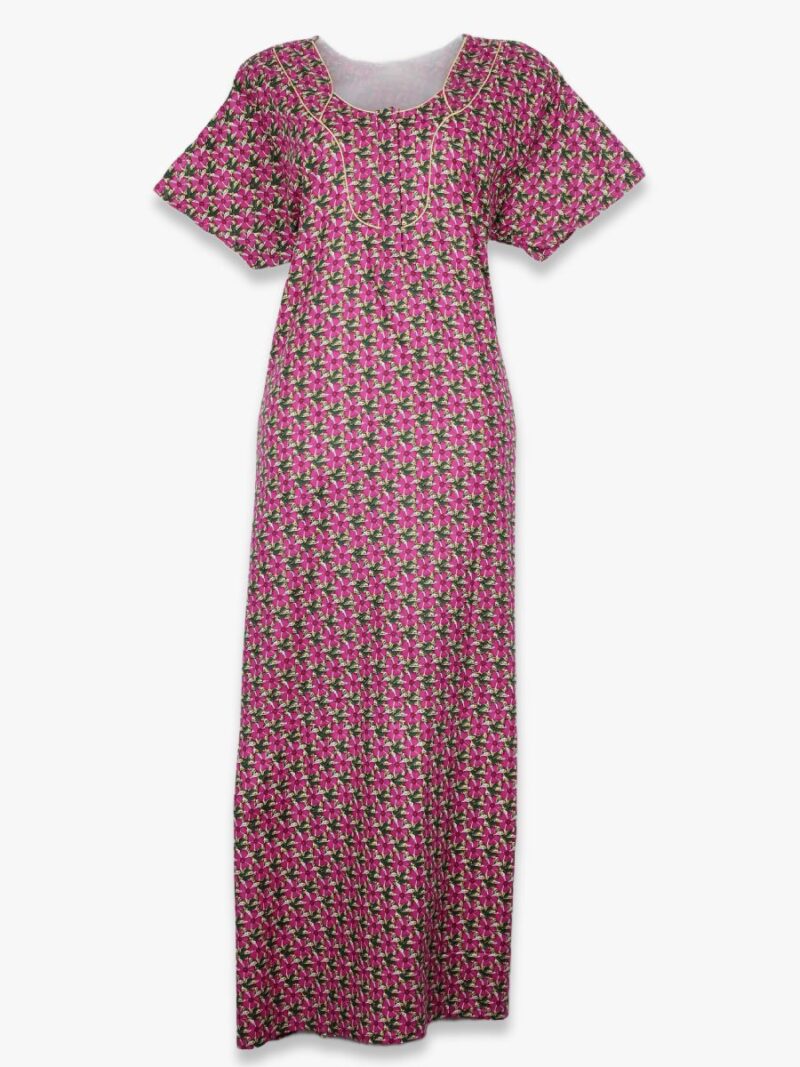 Women’s Cotton Zipper Nighty, Piping, Pink