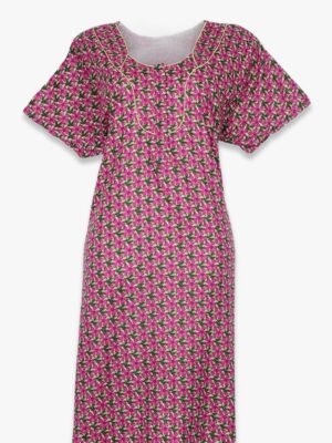 Women’s Cotton Zipper Nighty, Piping, Pink