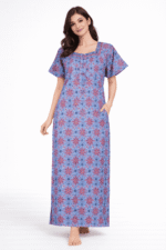 WN-SADIQ-58-RB-XXL-05 Women's Cotton Zipper Nighty, Royal Blue