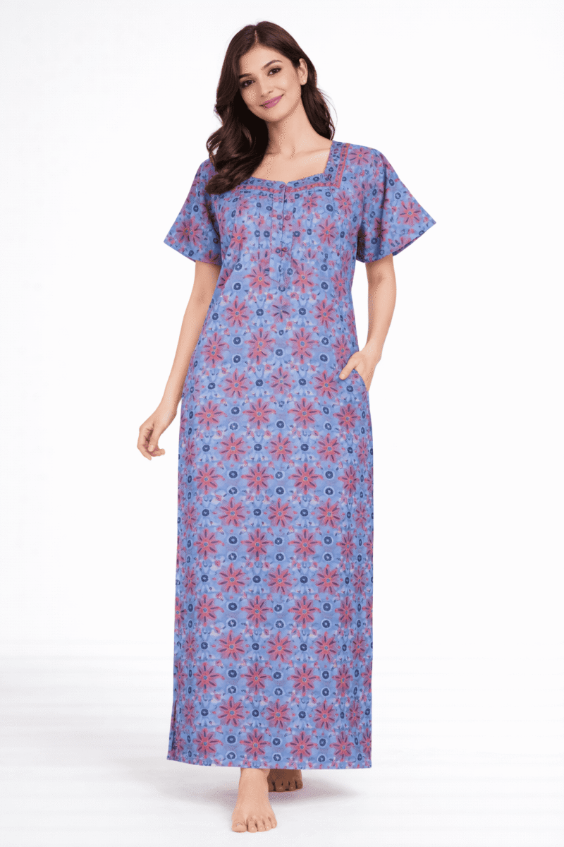 WN-SADIQ-58-RB-XXL-05 Women's Cotton Zipper Nighty, Royal Blue