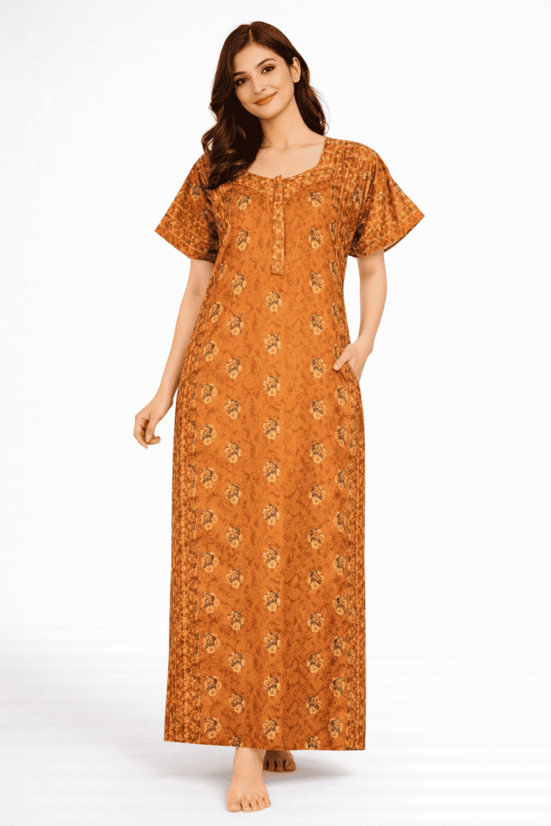 WN-SADIQ-58-TG-XXL-04 Women's Cotton Zipper Nighty, Tangerine