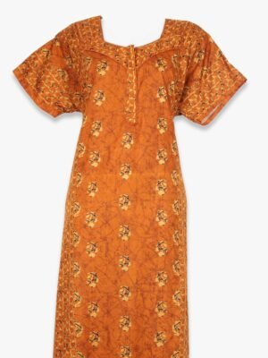 Women’s Cotton Zipper Nighty, Piping, Tangerine