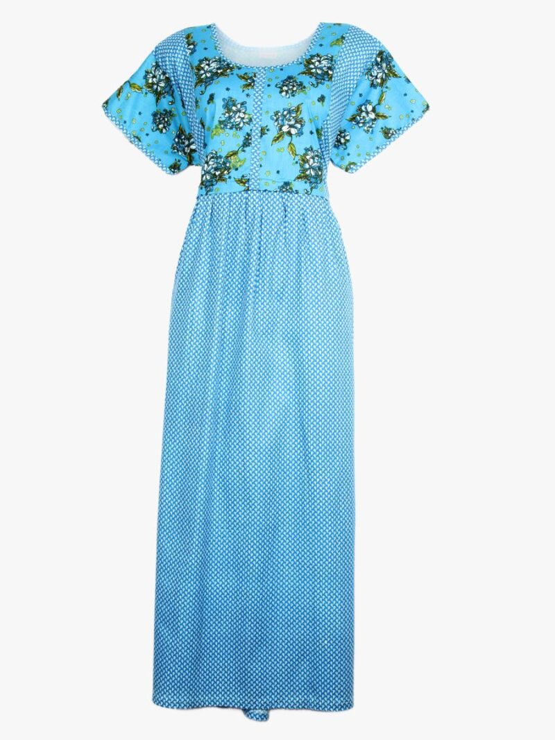 Women’s Cotton Feeding Frock Nighty, Side Zip, Sky blue