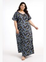 WN-SADIQ-60-BK-3XL-08-F Women's Cotton Nighty, Piping, Black