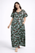 WN-SADIQ-60-FG-3XL-10 Women's Cotton Nighty, Piping, Forest green