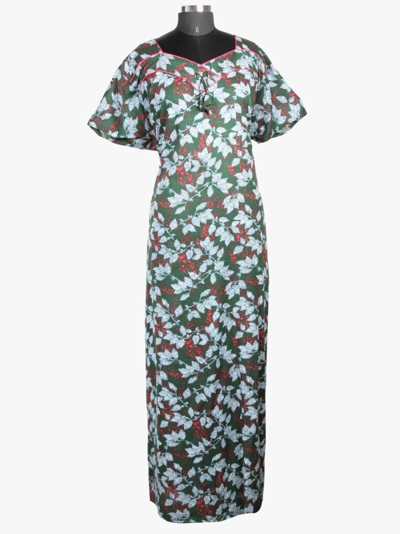 Women’s Cotton Nighty, Piping, Forest green