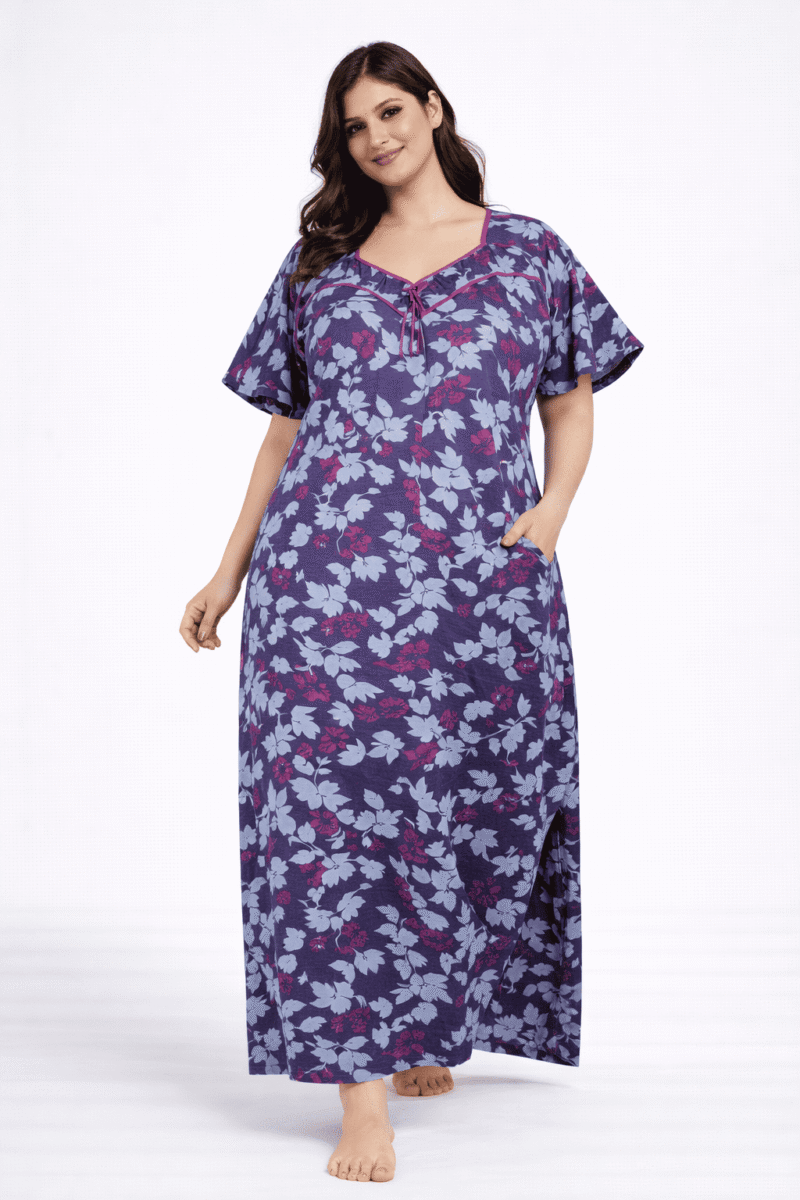 WN-SADIQ-60-NB-3XL-05 Women's Cotton Nighty, Piping, Navy Blue
