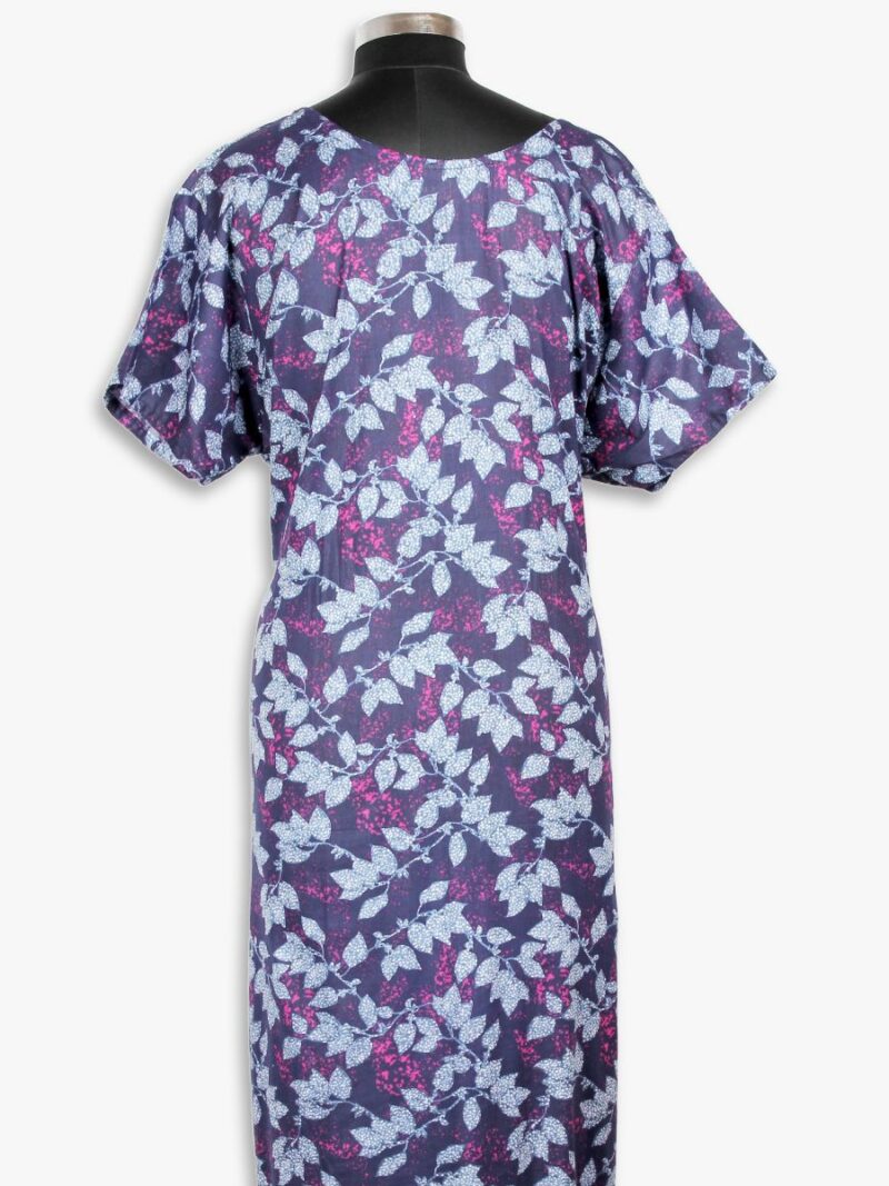 Women's Cotton Nighty, Piping, Navy Blue
