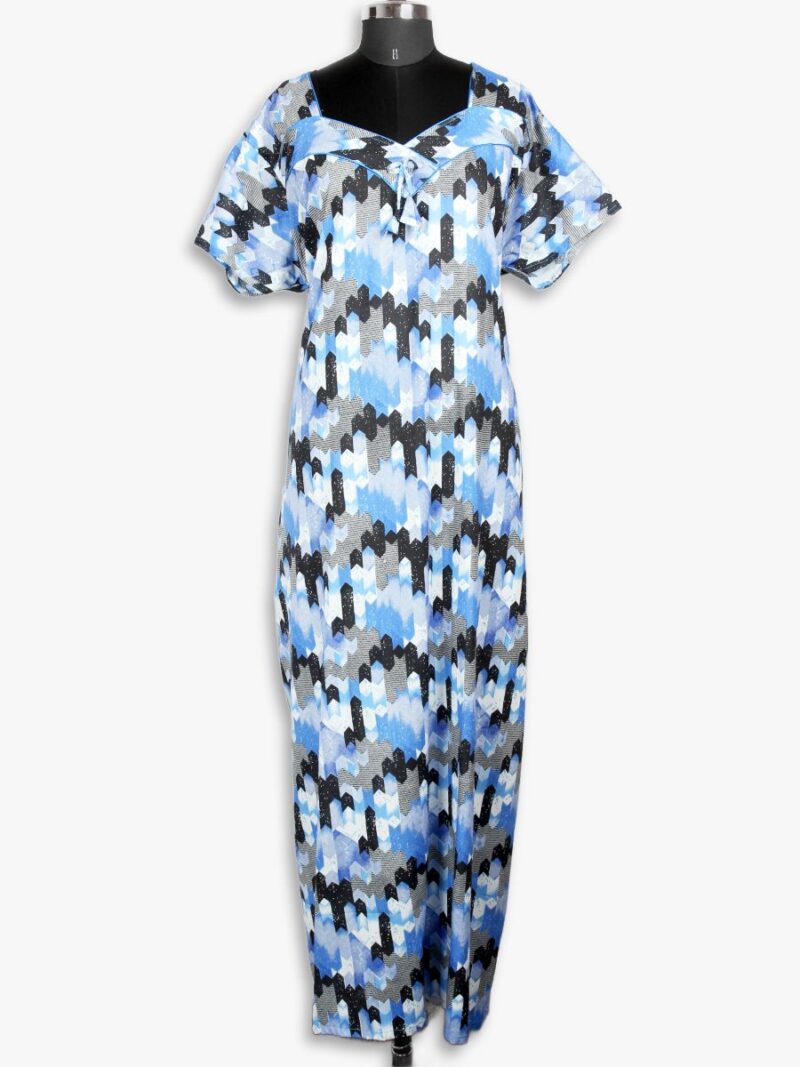 Women's Cotton Nighty, Piping, Sky Blue