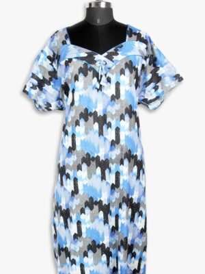 Women's Cotton Nighty, Piping, Sky Blue