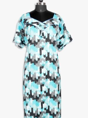 Women’s Cotton Nighty, Piping, Turquoise