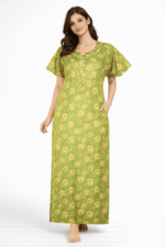 WN-SADIQ-61-OG-XXL-02 Women's Cotton Zipper Nighty, Olive Green