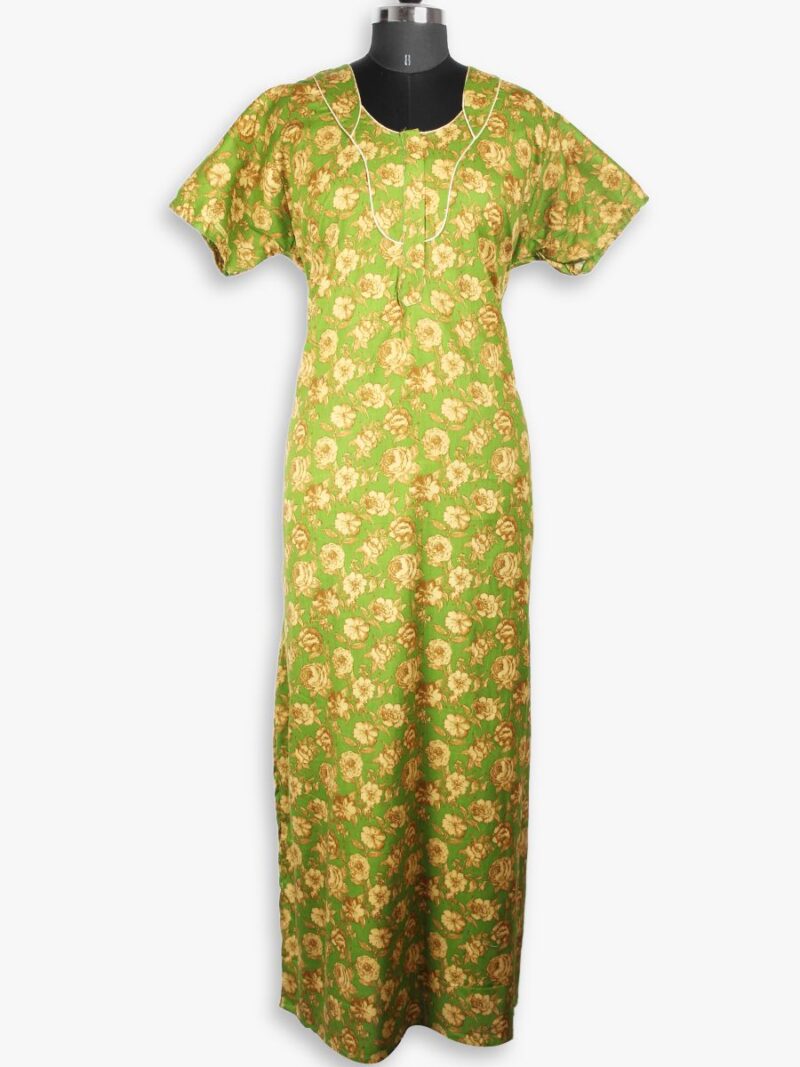 Women's Cotton Zipper Nighty, Olive Green