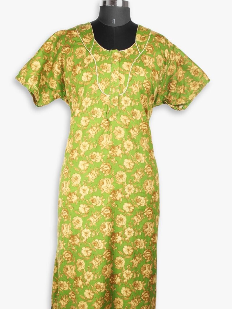 WN-SADIQ-61-OG-XXL-02-F-crop Women's Cotton Zipper Nighty, Olive Green