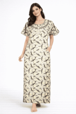 WN-SADIQ-62-BG-XXL-08 Women's Cotton Zipper Nighty, Prill Style ,Beige