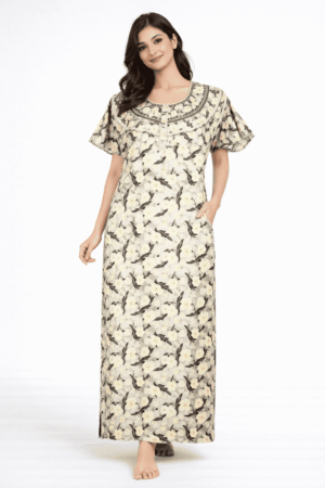 Women's Cotton Zipper Nighty, Prill Style ,Beige