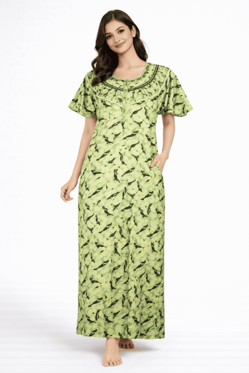 Women's Cotton Zipper Nighty, Prill Style ,Mint Green