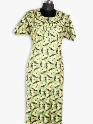 Women's Cotton Zipper Nighty, Prill Style ,Mint Green