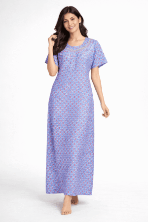 Women's Cotton Zipper Nighty, Prill Style ,Royal Blue