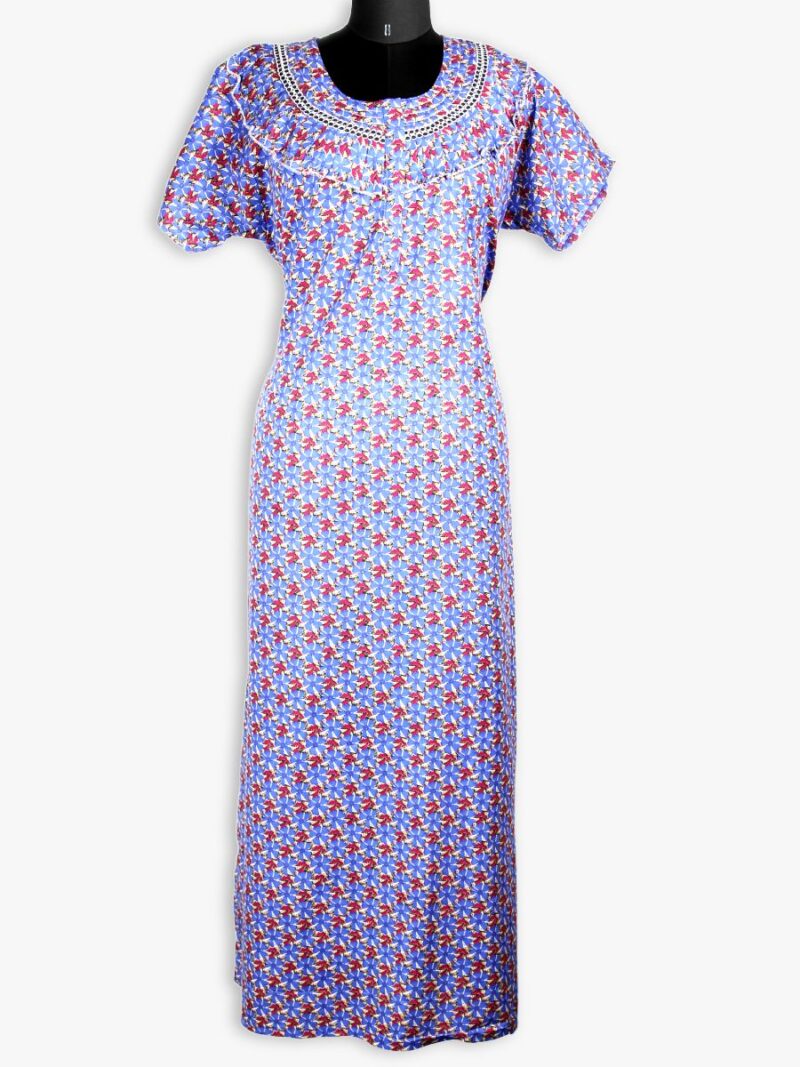 Women's Cotton Zipper Nighty, Prill Style ,Royal Blue