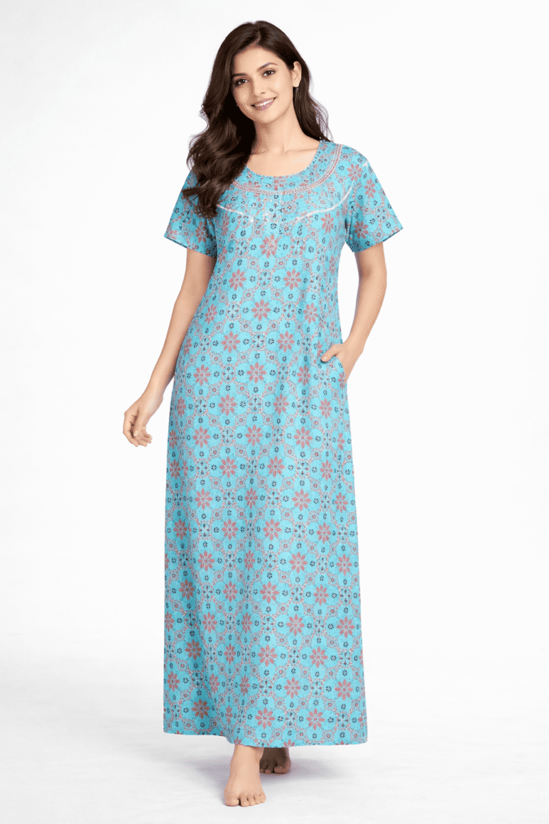 WN-SADIQ-62-SG-XXL-05 Women's Cotton Zipper Nighty, Prill Style ,Seafoam Green