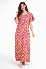 Women's Cotton Zipper Nighty, Prill Style ,Shocking Pink