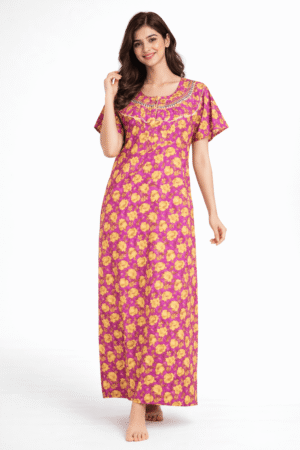 Women's Cotton Zipper Nighty, Prill Style ,Shocking Pink