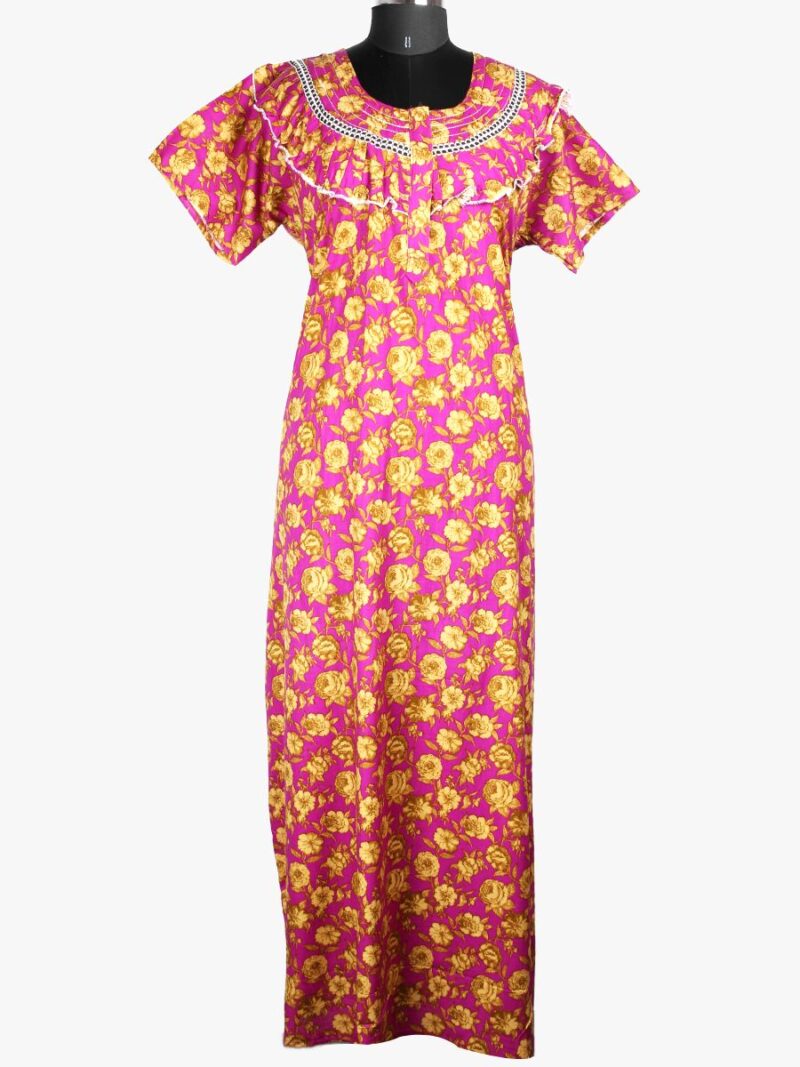 Women's Cotton Zipper Nighty, Prill Style ,Shocking Pink