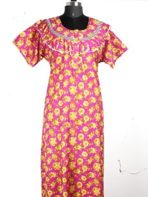 Women's Cotton Zipper Nighty, Prill Style ,Shocking Pink