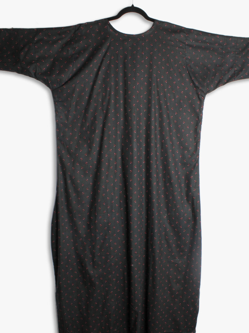 Black Cotton Zipper Nighty for Women