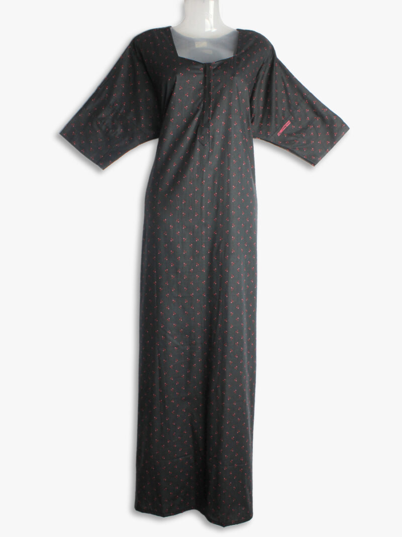 Black Cotton Zipper Nighty for Women