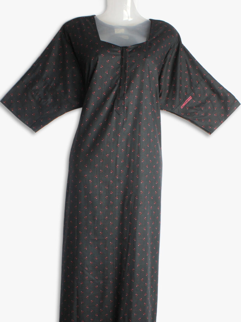 Black Cotton Zipper Nighty for Women
