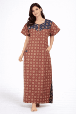 WN-TARA-63-MR-XXL-03 Women's Cotton Ajrakh Model Zipper Nighty