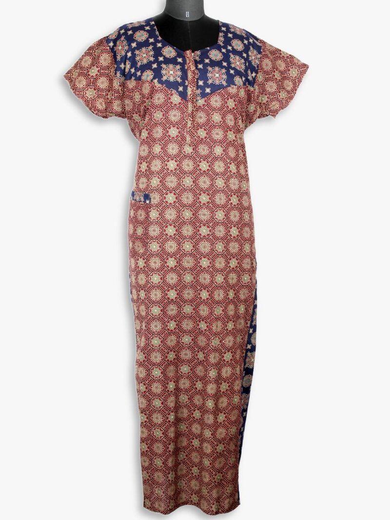 women cotton ajrakh model nighty