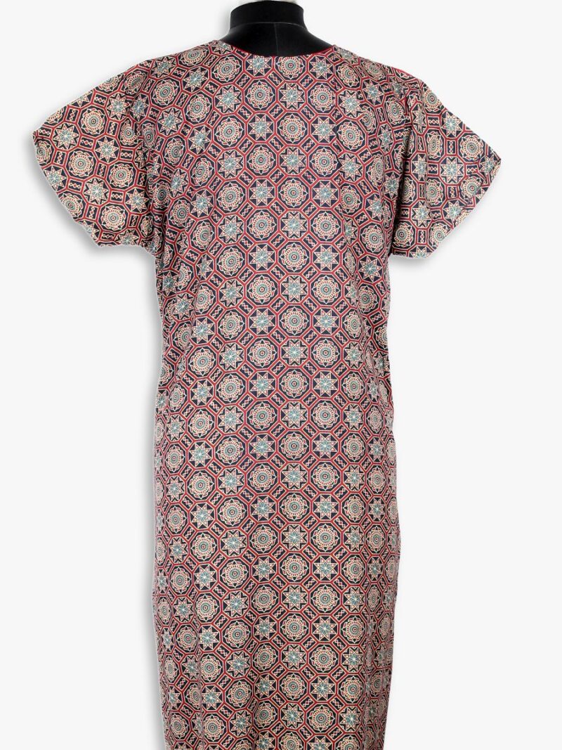 Women's Cotton Ajrakh Model Zipper Nighty ,Red