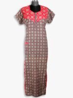 Women's Cotton Ajrakh Model Zipper Nighty ,Red