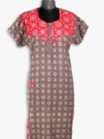 Women's Cotton Ajrakh Model Zipper Nighty ,Red
