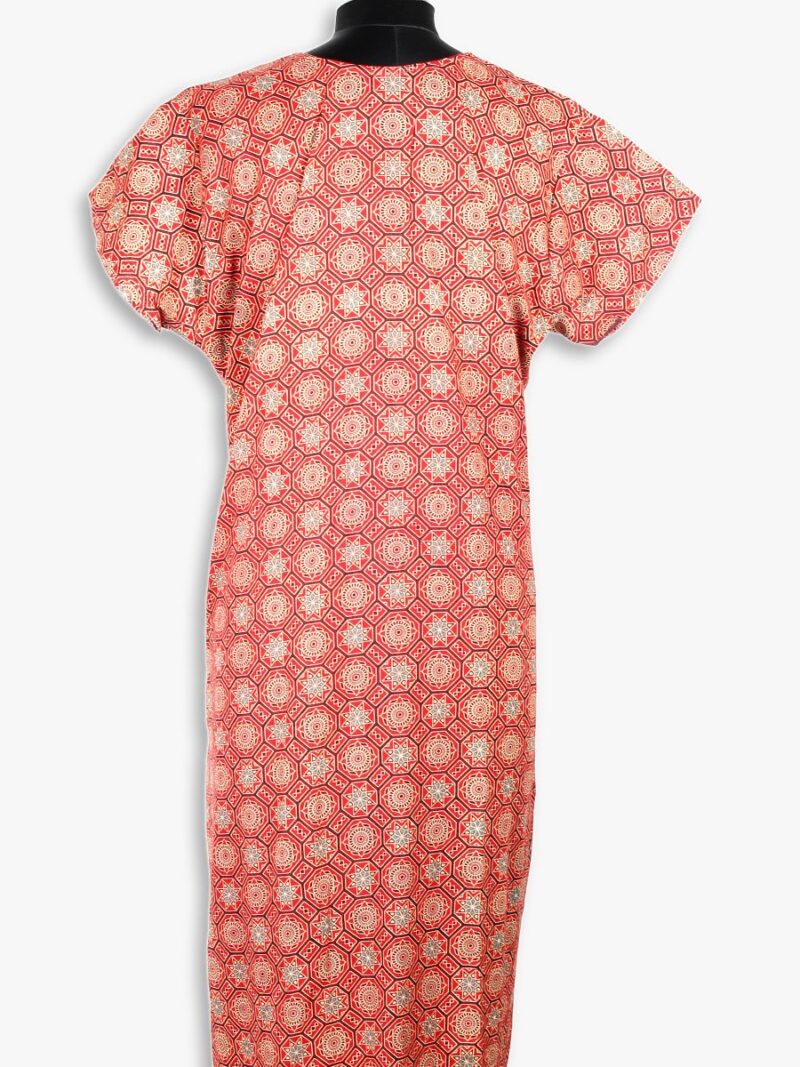 Women's Cotton Ajrakh Model Zipper Nighty ,Red